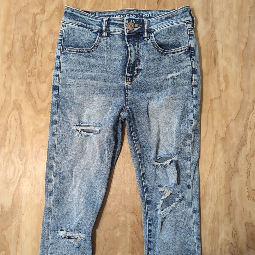 American Eagle Next Level Stretch High‎ Rise Jegging Women's 2 26x28 Ripped Blue